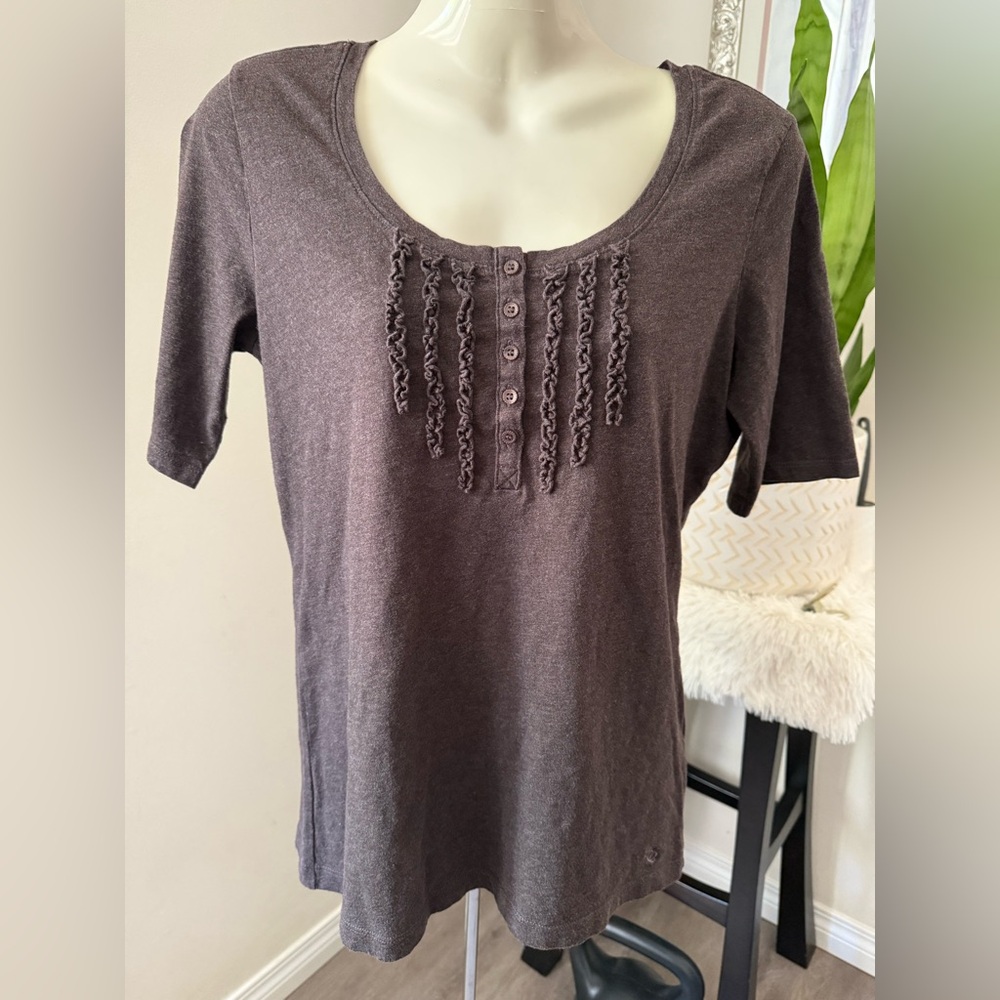 Esprit Brown Buttoned Ruffled Blouse - Picture 2 of 7